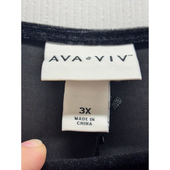 NWT Ava & Viv Women's Size 3X Black Long Sleeve Rosette Mini A-Line Velvet Dress - Picture 4 of 7